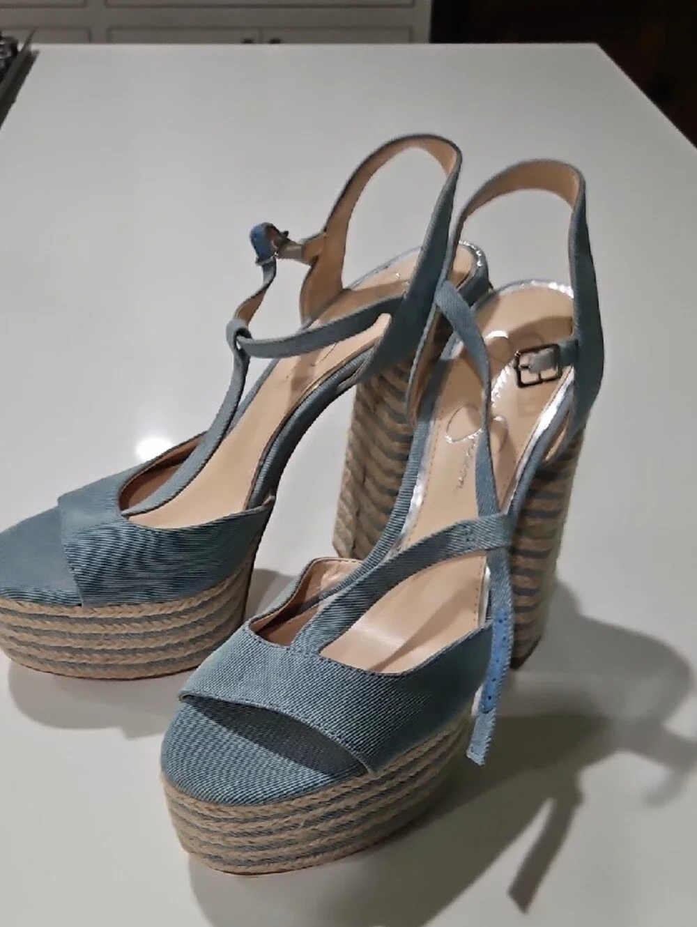 Jessica Simpson Denim Blue  Platform Sandals Size 9.5 Nwot